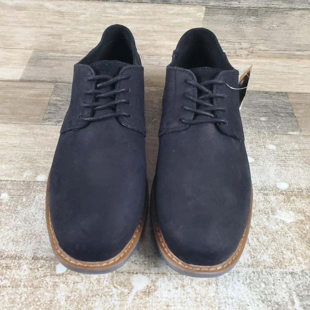 Toms Navi Mens Dress Shoes Sz 8.5 D Casual Black Leather Suede Lace Up Oxford